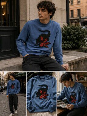 Lacoste x Stranger Things Blue Sweatshirt Mens Small Demogorgon Graphic